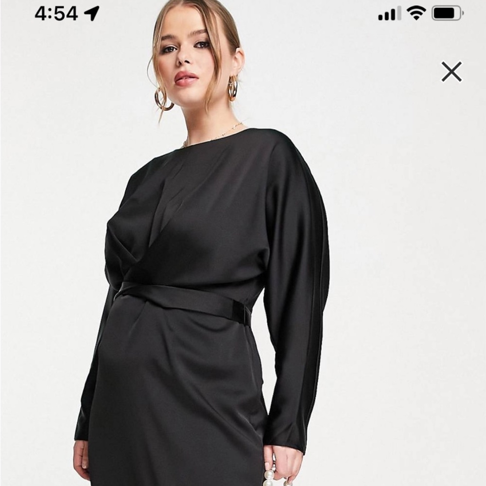 ASOS Black beautiful long sleeved, floor length dress, ties in back